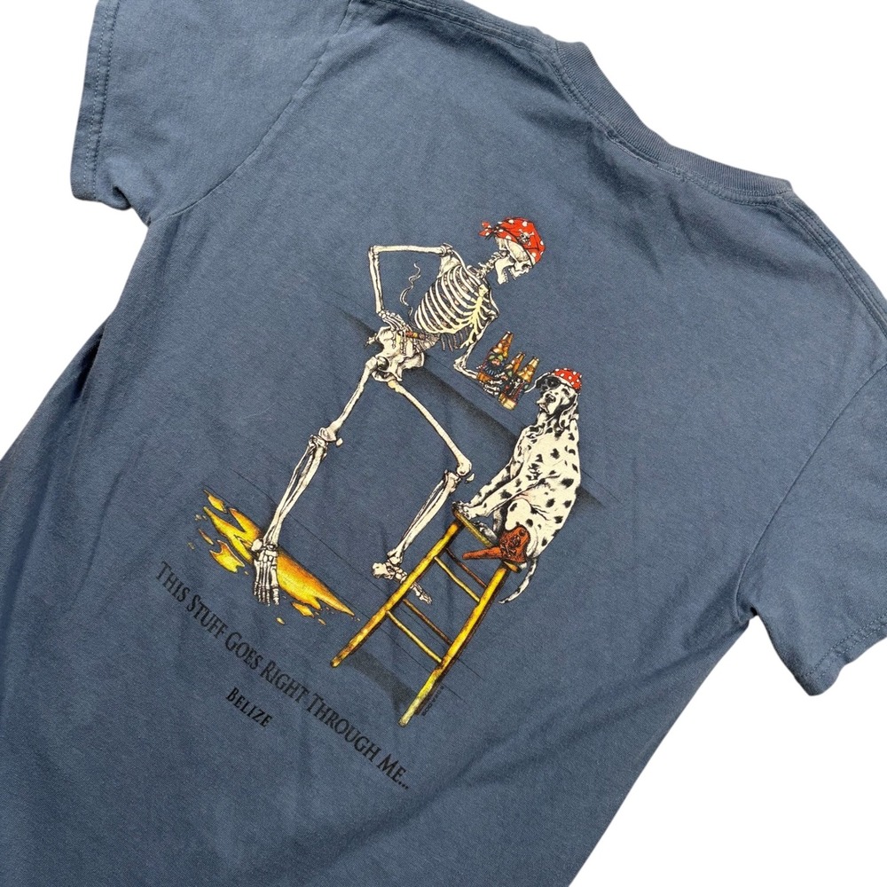 Sea Dog Belize Graphic T-Shirt Small Skeleton Dalmatian Pirate‎ Blue Cotton